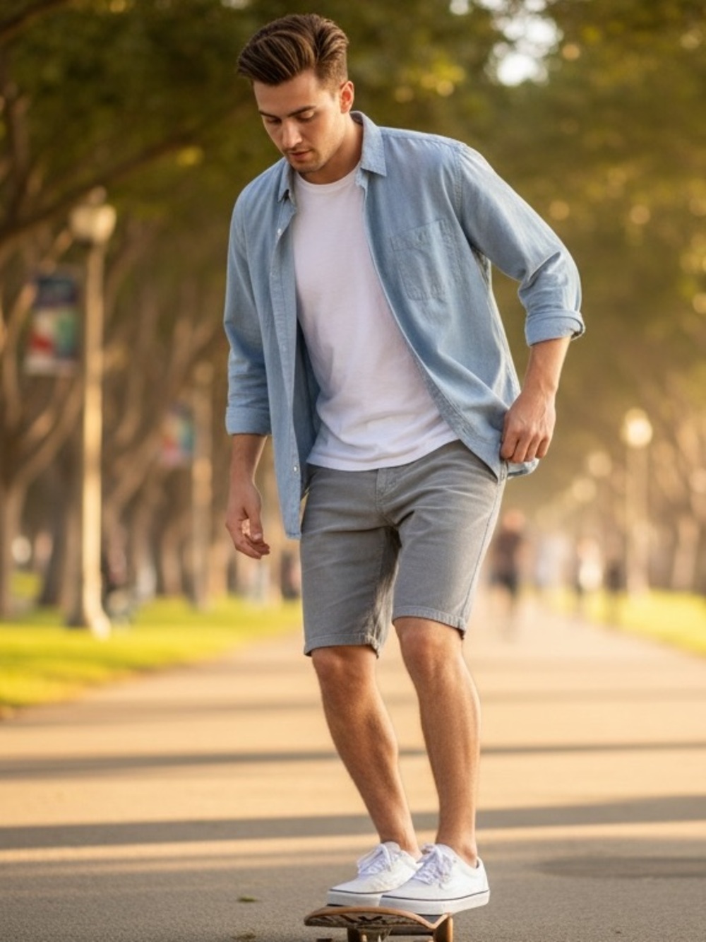 Vans Men's Light Gray Striped Flat-Front Shorts